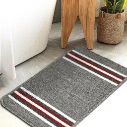 HOSTA HOMES Grey & White Striped Anti-Skid Cotton Fur Bath Rug-image-46