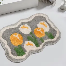 HOSTA HOMES Grey & Yellow 280 GSM Anti-Skid Cotton Bath Rug-image-48