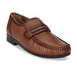 Hitz Men Brown Solid Leather Formal Comfort-Fit Loafers-picture-0