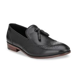 San Frissco Men Black Textured Leather Formal Slip-On Brogues-image-59