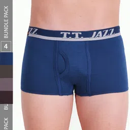 T.T. Men Pack Of 4 Jazz Mini Pure Cotton Logo Printed Trunks-13