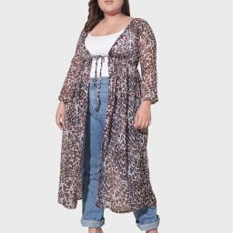 buynewtrend Animal Print Open-Front Shrug image 1