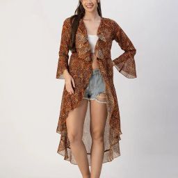 moomaya Women Leopard Printed Shrug with Open-Front image 1