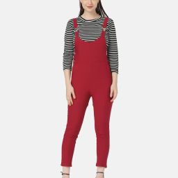 buynewtrend Striped Top with Dungaree Set image 1