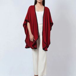 first resort – ramola bachchan Front-Open Cashmere Cape with Contrast Border image 1