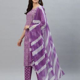 stylum Printed Straight Kurta with Pant & Chiffon Dupatta Set image 1