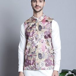 jompers Printed Nehru Jacket with Mandarin Collar image 1