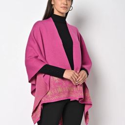 american eye Intarsia-Knit Open-Front Poncho Shrug image 1