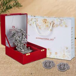 international gift Radha Krishna Religious Idol with 2 Diyas image 1