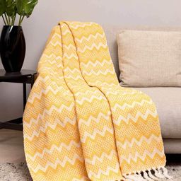 urban space Chevron Pattern Single Throw Blanket with Tassels image 1