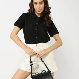 Shein Crinkle Self-design Short-length Spread Collar Short-sleeve Shirt-image-72