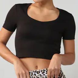 Shein Crop Length Short Sleeve Straight Hem Ribbed Top-image-1