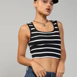 Shein Street Scoop Neck Sleeveless Ribbed Tank Top with Stripes-image-76