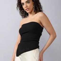 Shein Strapless Asymmetric Hem Top with Ruched Sides-image-50
