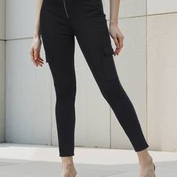 Shein High Rise Front Zip Skinny Fit Trousers with Pockets-image-17