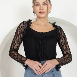 Shein Short Length Front Tie-Up Ruffled Lace Shrug-image-71