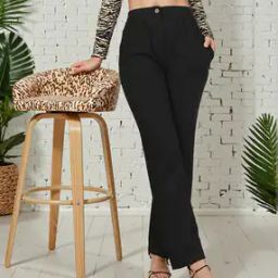Shein Full Length High Rise Ribbed Pleated Flared Fit Pants-image-79