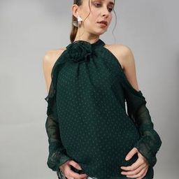 Shein Party Cold-Shoulder Sleeves Swiss Dot Top with Front Flower Design-image-39