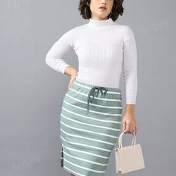 Shein Casual Midi Length Pencil Skirt with Side Slit-image-79