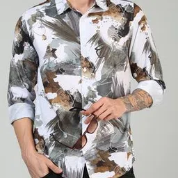 Shein Spread Collar Full Sleeve Abstract Print Shirt-image-90