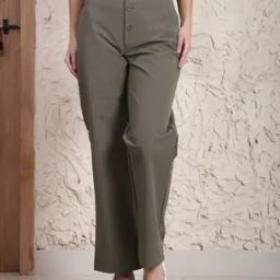 Shein Full Length Buttoned Wide Leg Pants with Pockets-image-66