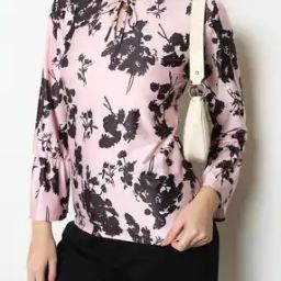 Shein Flounce Sleeves Floral Print Tie-up Neck Top-image-4