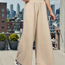 Shein Elasticated Waist Flared Fit Palazzo With Pockets-image-64