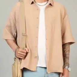 Shein Drop Shoulder Spread Collar Textured Oversized Fit Shirt-image-2