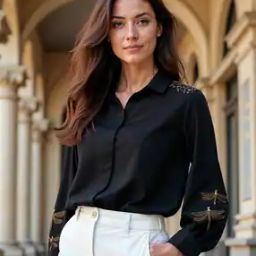 Shein Modest Bishop Sleeves Spread Collar Curved Hem Shirt-image-24