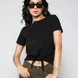 Shein Casual Crop Length Short Sleeve Front Tie-up T-shirt-image-62