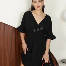 Shein Casual Flounce Sleeves Mock Wrap Empire Dress with Back Tie-up-image-11