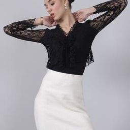Shein Crop Length Front Tie-Up Ruffled Lace Shrug-image-34