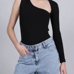 Shein One Shoulder Full Sleeves Bodysuit-image-92