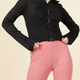 Shein Activewear High Neck Full Sleeves Ruched Fitted Track Jacket-image-32