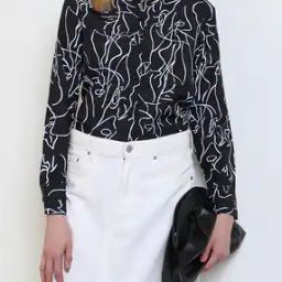 Shein Spread Collar Cuffed Sleeve Abstract Print Fitted Shirt-image-8