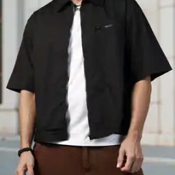Shein Spread Collar Chest Pocket Short Zipper Relaxed Fit Shirt-image-85