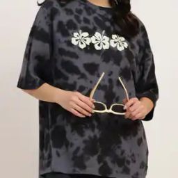 Shein Drop Shoulder Floral Print Tie & Dye Oversized Fit Crew Tshirt-image-94