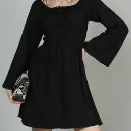 Shein Tie-Up Neck Bell Sleeve Smocked Fit & Flare Dress-image-68