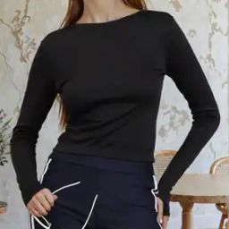 Shein Thumbhole Full Sleeves Short Crew Tshirt-image-4