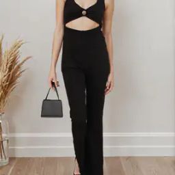 Shein Cut-Out Front Button Detail Textured Jumpsuit-image-96