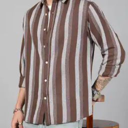 Shein Spread Collar Full Sleeves Striped Shirt-image-98