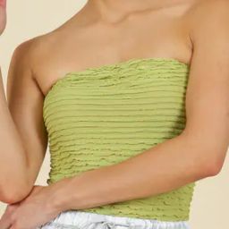 Shein Strapless Textured Ruched Short Tube Fitted Top-image-59