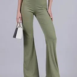 Shein Full Length High Rise Ribbed Boot Fit Khaki Trousers-image-69