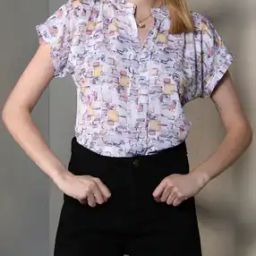 Shein Medium Length Extended Sleeves Abstract Print Top-image-61