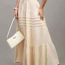 Shein Textured Pleated Detail Tiered Peach Maxi Skirt-image-6