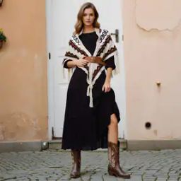 Shein Women Patterned Fringe Open Cape-image-4