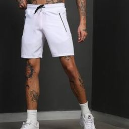 Shein Solid Sporty Elasticated drawstring waist White Color Above the knee Length Mid Rise Track Shorts-picture-40