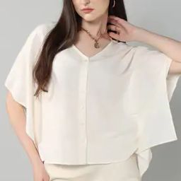 Shein Short Length Kaftan Sleeves Loose Fit Top With Front Button Closure-image-14