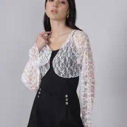 Shein Crop Length Flounce Sleeves Open Front Lace Shrug-6