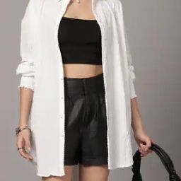 Shein Bishop Sleeves Spread Collar Textured Oversized Fit Shirt-image-17